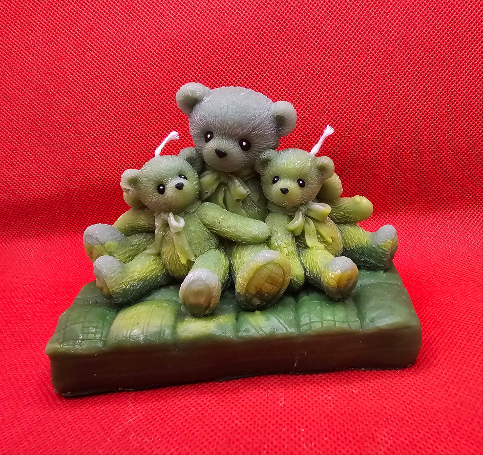 Teddy Familie grün auf Kissen